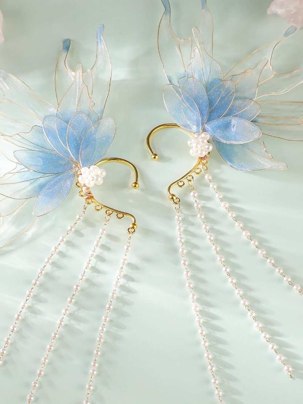 Mermaid Elf Ear Cuffs - Fairy Ear Cuffs with Tassel No Piercing Earrings Cosplay - Picture 4 of 7